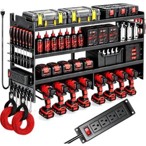 Large Power Tool Organizer Wall Mount with Charging Station, 49.5"D x 10"W x 4"H