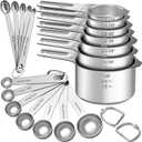 EWFEN Measuring Cups and Spoons Set, 7 Stainless Steel Nesting Measuring Cups & 7 Spoons, 5 Mini Measuring Spoons & 2 Detachable Rings, Kitchen Gadgets for Cooking & Baking, Round