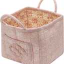 Boho Fabric Storage Basket Quilted Floral Print Baskets Organizer Bin with Handles for Home, Picnic, Shopping (Pink, L)