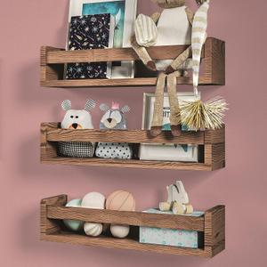 NATURE SUPPLIES Set of 3, 16.4". Nursery Book Shelves, Solid Wood for Books, Toys, Decor, Wall Bookshelf for Kids Bedroom, Floating Shelf, Stylish and Functional Storage Solution, Brown
