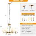 Brass Chandelier 6 Lights with White Fabric Linen Shade 29x52" W Gold Candle Pendant Light Fixture Modern Wagon Wheel Chandeliers for Dining Room Living Room Bedroom
