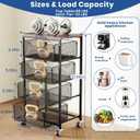 Goovilla Kitchen Cart with Drawers, 4 Tier Metal Rolling Utility Cart Organizer on Lockable Wheels with Wooden Top, Black Fruit Vegetable Storage Rack Also for Cans, Snack, Craft, Art, Office, Beauty