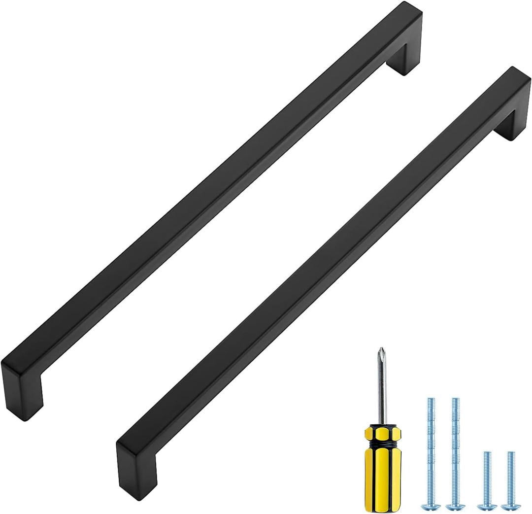 Ravinte 10 Pack Black Cabinet Pulls 10 Inch Square Kitchen Cabinet Handles Matte Black Kitchen Hardware for Drawer Pulls Drawer Handles Come with Screwdriver