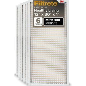 Filtrete 12x30x1 Air Filter, MERV 5, MPR 300, 6 HVAC Filters