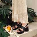 Marc Ford Platform Heels for Women Chunky Heels Sandals with Ankle Strap Fashion Open Toe Block Heels for Summer Dress 2026, 9, Black