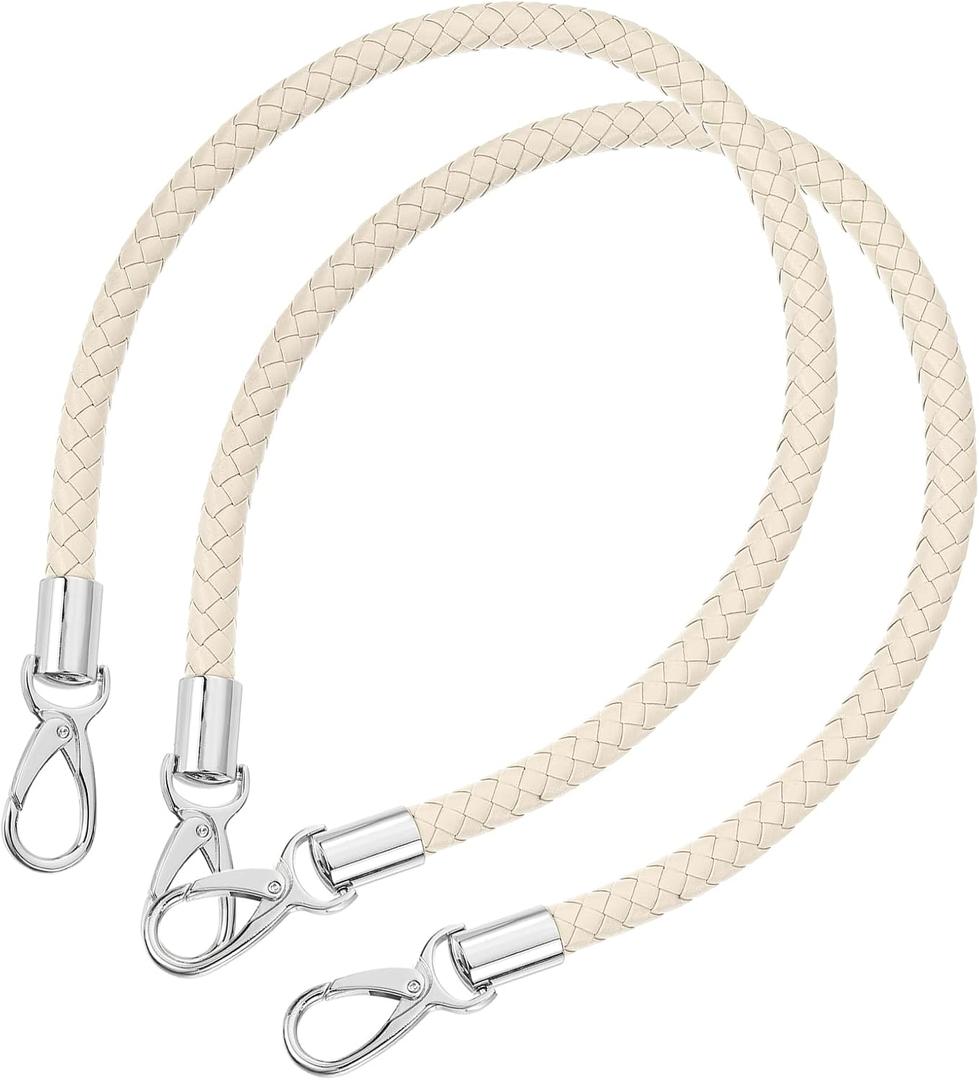 uxcell Leather Purse Strap, 2Pcs 60cm/23.62" Short Leather PU Braided Purse Replacement Handle with Metal Buckles for Underarm Bags, Handbags (Beige Strap + Silver Clasp)