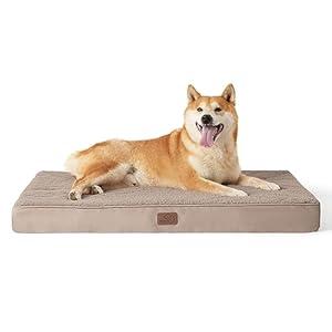 Bedsure Large Dog Bed for Large Dogs - Big Orthopedic Waterproof Dog Beds with Removable Washable Cover, Egg Crate Foam Pet Bed Mat, Suitable for Dogs Up to 75 lbs, Light Brown