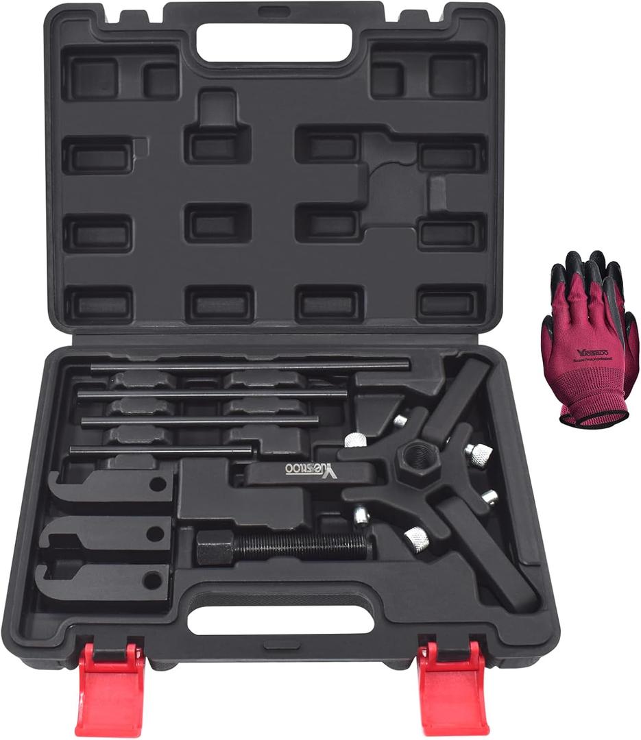 Harmonic Balancer Damper Pulley Puller Kit, Compatible with Ford GM Chrysler Cadillac Chevy Trucks Mitsubishi, Adjustable Upgraded 3-Jaw Puller for Harmonic Damper & Balancer Removal (Black Case)