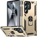 2 x IKAZZ for Galaxy S25 Ultra Case,Military Grade Shockproof Heavy Duty Protective Phone Cover Pass 16ft Drop Test with Magnetic Kickstand Car Mount Holder Gold