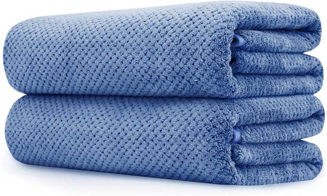 2 Pack Bath Towel Set 35" x 70", Extra Large Waffle Bath Towel Set, Microfiber Super Soft Highly Absorbent, Sturdy Quick Drying Towels for Bathroom, Gym, Sports, Yoga (2PCS Blue)