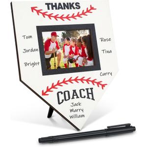1 Pc Baseball Sofball Coach Signable Picture Frame Thanks Coach Gift Baseball Sofball Gift Photo Frame from Team Coaches Appreciation Home Plate Plaque (White)