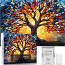 Stained Glass Puzzles for Adults 1000 Pieces - Mosaic Tree of Life Jigsaw Puzzles with Puzzle Glue, Colorful Difficult Jigsaw Puzzles, Challenging and Fun Hard Puzzle for Adults