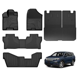 AOMSAZTO Floor Mats Compatible with 2016-2022 Honda Pilot 8 Seats Cargo Mat with Backrest Mat (No Elite Model) Replacement Pilot Accessories Cargo Liner (Trunk Mat with Backrest Mat + Floor Mats)