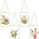 CroBlissful 4 Pcs Pressed Flower Frames 4x6 Inches Double Glass Flower Frames Spring Room Decor Picture Brass Floating Clear Wildflower Plants Wall Hanging Decor with Locket Chain for DIY Artwork