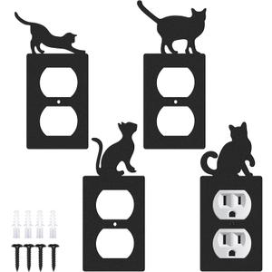4 Pcs Black Cat Outlet Cover Cute Cat Decorative Switch Outlet Wall Electrical Power Cover Plate Light Bedroom Living Room Bathroom Decor(Classic)