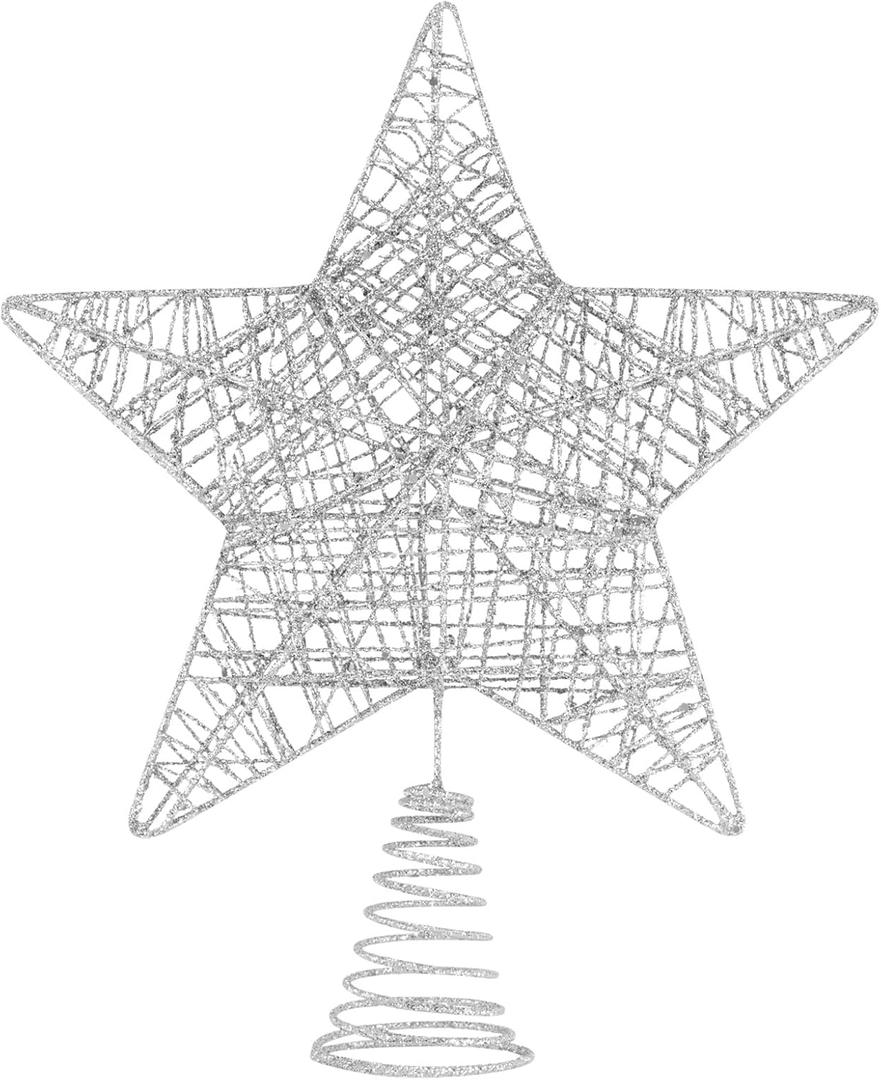 Christmas Tree Topper, 10" Glittering Xmas Star Treetop for Holiday Indoor Ornament Christmas Tree Decoration(Silver)
