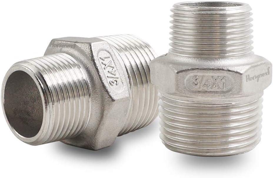 npt 1 to 3/4 reducer male thread, stainless steel 304 1 inch to 3/4 reducer, hex reducing pipe fitting adapter water connector (Pack of 2)