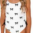 Luckydora Girl's Cherry Print Swimsuit One Piece Ruched Side Drawstring Summer Beach Bathing Suit 11Y