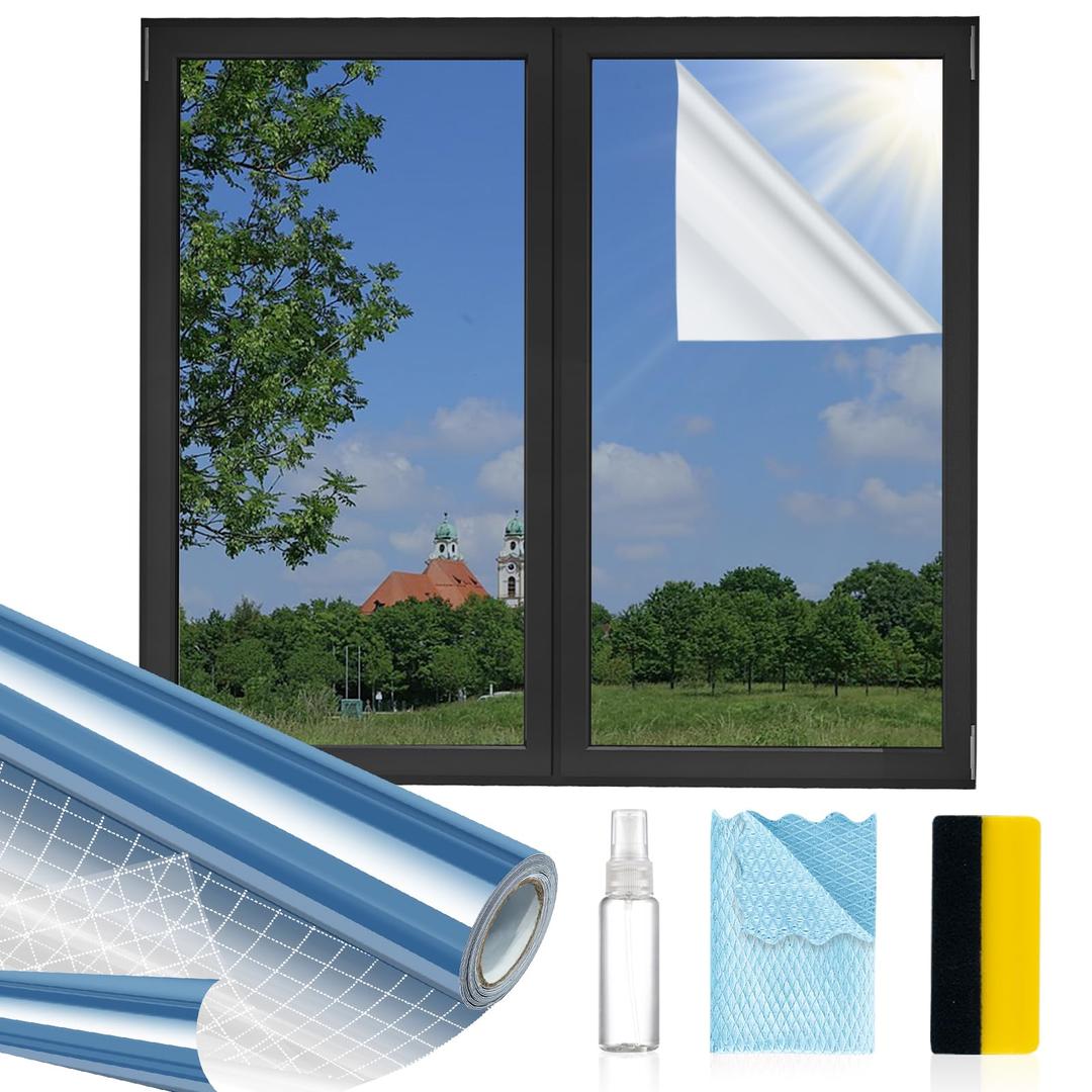 MAGIDEKOR Window Privacy Film One Way, Reflective Mirror Window Film Daytime Privacy, UV Sun Blocking Heat Control Static Cling, Window Tint for Home Office - 23.6 Inch X 6.5 Feet
