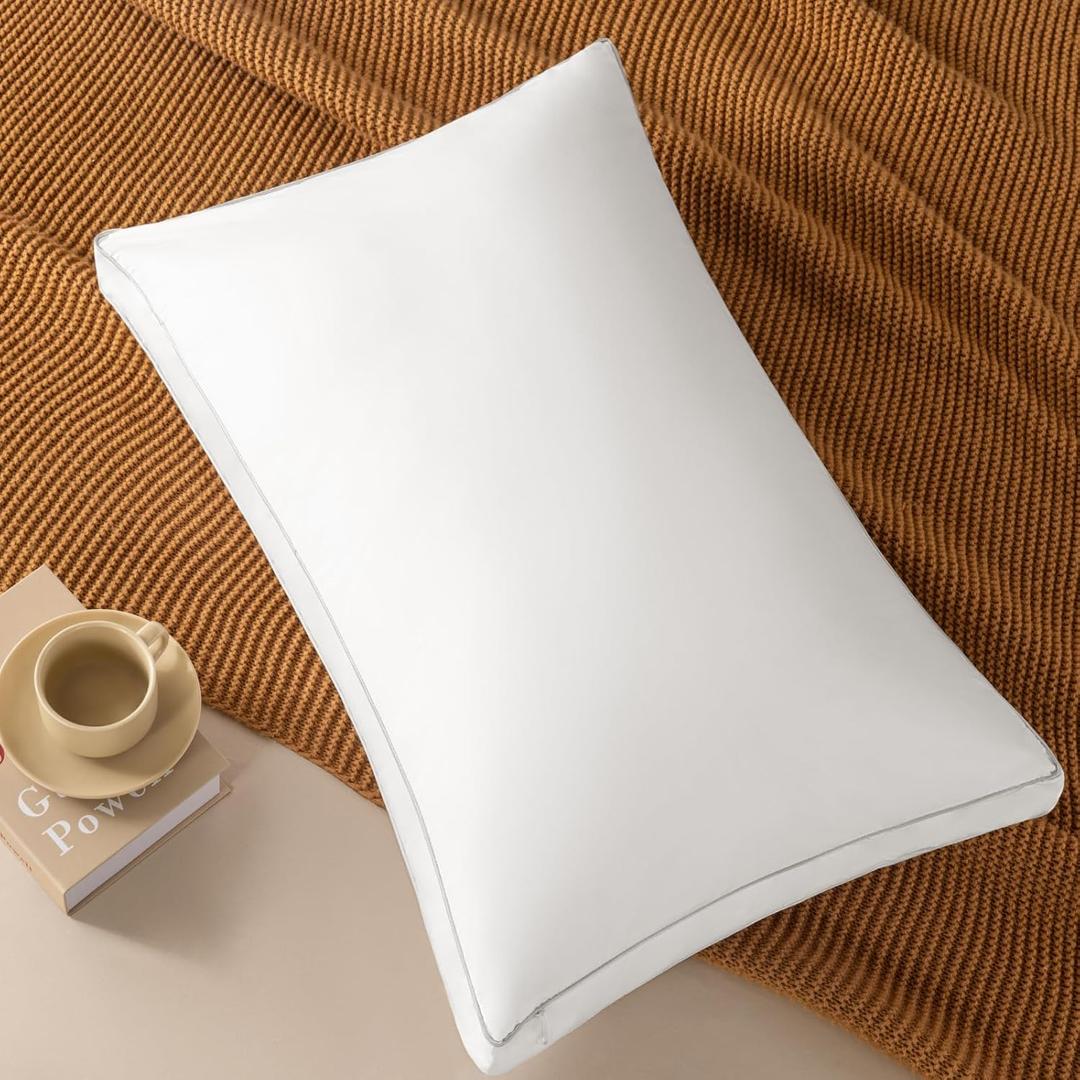 LBRO2M White Goose Down Pillow 1050 Fill Power 80% Goose Down100% Cotton Pillowcase Queen Down Pillows Ideal for Back Sleepers (20"X36", Set of 1)