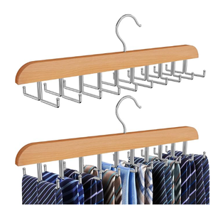 Tie Rack Hanger for Closet, 2 in 1 Belt Tie Hangers with 20 Folding Hooks, 360 Degree Rotating Wooden Tie Holder Organizer for Men Ties Belts Scarves Tank Tops Accessories, Wood (2 Pack)