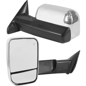 Pair Tow Side Mirror Manual Flip Fold with Heated Puddle LED Turn Signal | Compatible with 2009-2018 Dodge Ram 1500 2500 3500 2019-2024 Ram 1500 Classic Chrome