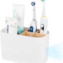 Toothbrush Holders for Bathrooms, Electric Tooth Brush Holder with Bamboo Dividers Kids Toothbrush and Toothpaste Organizer for Bathroom Countertop Accessories Storage, 5 Slots, White