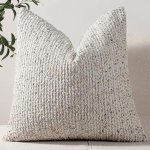 DEZENE 26x26 Cream Grey Euro Sham Pillow Cover Striped Textured Boucle Chic Morden Boho Accent Farmhouse Square Decorative Couch Throw Pillow Cover for Home Decor Bed Sofa Living Room