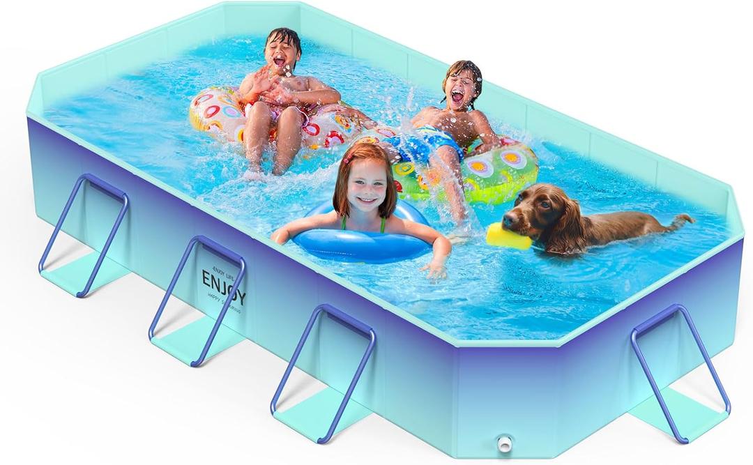 MoKo Non-Inflatable Swimming Pool for Kids and Pets, Framed Swimming Pools, Foldable Dog Pool with Sturdy Support, Space-Saving Kiddie Pool, Collapsible Kids Pool, Glacial Blue (M Size-114.1 x 70.4 x 19.6 in)