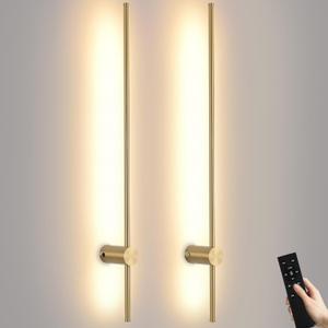 Battery Operated Wall Sconce USB Rechargeable Sconces, 39.3" Brushed Gold Wireless Wall lamp Set of 2, 3000K-6000K & Dimming with Remote Control, LED Wall Lights for Living Room, Bedroom