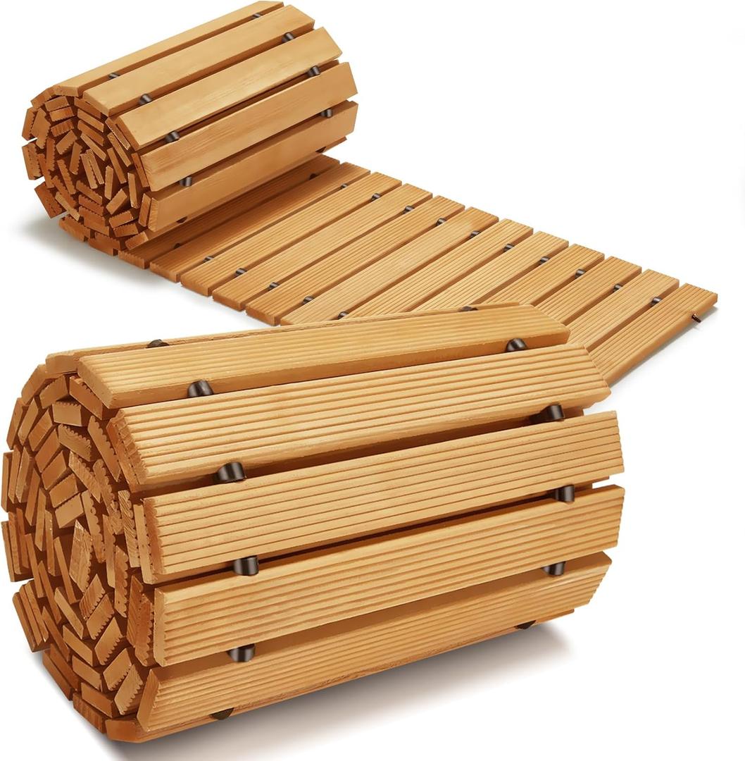 8FT Wooden Garden Pathway,Outdoor Roll Out Decorative Straight Walkway,Weather-Resistant Patio Path,Non-Slip Pavers Boardwalk for Garden, Backyard, Beach, Wedding Party Pathways (Natural)