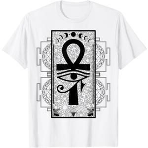 Sacred Geometry Egyptian Ankh Eye Of Horus Art T-Shirt (Small)