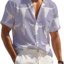 WDIRARA Men's Cow Print Button Front Summer Casual Shirts Colorblock Short Sleeve Collared Neck Shirts