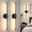 Lightania Hardwired Wall Sconces Set of Two, 24'' Modern Black LED Wall Lights, 360 Rotatable, 2700K-5000K Adjustable, 3CCT Dimmable Wall Sconce Light Fixture for Living Room Bedroom Hallway, ETL