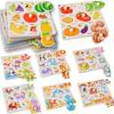 8Pcs Wooden Puzzle for Toddler 1-3, Peg Puzzles for Toddler 2-4, Montessori Learning Toys with Animals, Dinosaur, Fruits & More, Preschool Puzzle Set Educational Toys Toddler Gifts for Girls Boys