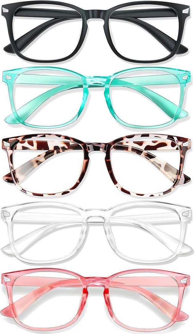 Blue Light Glasses for Woman Men | 99% Blue Light Blocking Glasses for Computer Gaming TV Phone Screen Square Frame | Anti Eyestrain & UV Glare Protection - 5 Pair (5 Pack Mix Color-8)