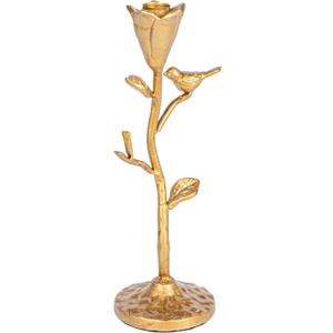 Creative Co-Op Hand-Forged Cast Iron Candelabra with Flowers and Bird, Gold (10-1/2"H)