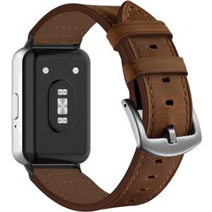 Genuine Leather Bands Compatible with Samsung Galaxy Fit 3, Premium Slim Leather Replacement Straps Wristbands for Galaxy Fit3 SM-R390 Watch Women Men (Retro Walnut)