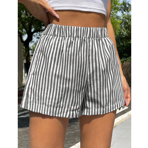SHEIN EZwear Stripe Print Elastic Waist Wide Leg Shorts For Summer, SIZE M