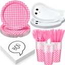 Yungyan 144 Pcs/24 Set Halloween Paper Plates and Napkins Boo Ghost Plates Pink Cups with Forks and Knife Halloween Party Tableware Set for Spooky Birthday Party Decoration Boo Baby Shower