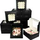 Bakepacker 60pcs Black Cookie Boxes 6x6x3 inches Easy Assemble Macaroon Pastry Boxes Bakery Boxes with Window for Bakery