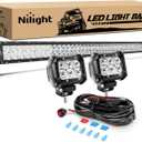 Nilight - ZH023 52Inch Spot Flood Combo Led Light Bar 2PCS 4Inch 18W Spot LED Fog Lights With Off Road Wiring Harness- 3 Leads