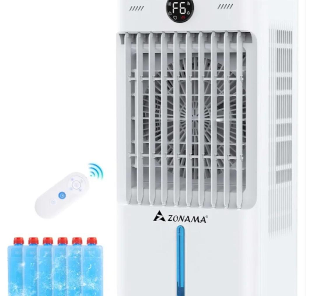 Swamp Cooler, 3-IN-1 Evaporative Air Cooler with Display & Remote, Windowless Portable Air Conditioners with Ice Cooling, 12H Timer, 6 Speeds, 60° Oscillation, Air Cooler Fan for Home Office