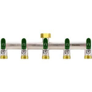 5 Way Garden Hose Splitter, Heavy Duty Brass Nickel Plated Rust Resistant Faucet Manifold, 3/4" Frost Resistant Outdoor Hose Adapter ConnectorHose Spigot Adapter with 5 large Green handles