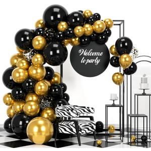 Black and Gold Balloons Garland Kit, 124 Pieces Metallic Chrome Gold Balloon for Birthday Party, Wedding, Baby Shower, Gradution, New Year Party Supplies Decorations