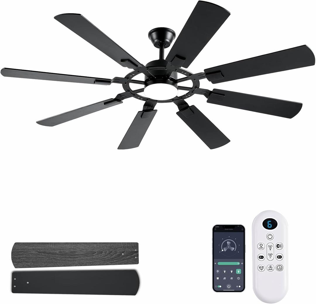 62 Inch Ceiling Fans with Lights, Large Low Profile Ceiling Fan with Remote Control, 8 Double Sided Blades, 6 Speed Reversible DC Motor, Silent Timing, Black Indoor Outdoor Ceiling Fan 62 Inch Ceiling Fans with Lights, Large Low Profile Ceiling Fan with Remote Control, 8 Double Sided Blades, 6 Speed Reversible DC Motor, Silent Timing, Black Indoor Outdoor Ceiling Fan