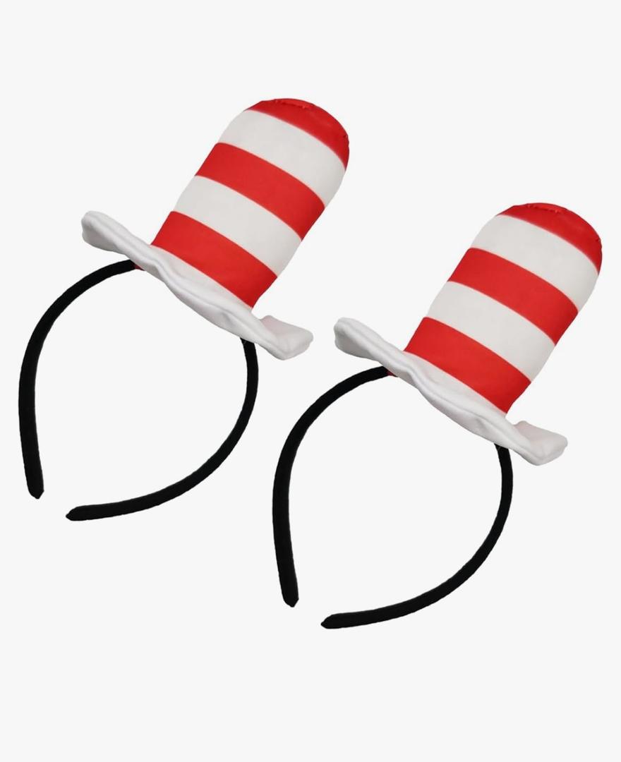 Red and White Hat Stovepipe Headbands,the Book Character Costumes Headband Halloween Cosplay Party Accessories