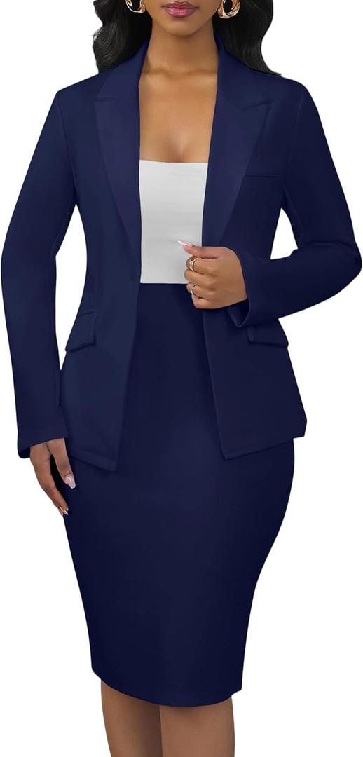 Salimdy Women 2 Piece Skirt Suit Set Business Professional Blazer Dress Jacket and Pencil Skirts Sets, 2XL