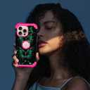 Hekodonk for iPhone 16 Pro Max Case,Glow in The Dark Three Layer Heavy Duty Shockproof Protection Hard Plastic+Soft Silicone Full Body Drop Protective Case for Apple iPhone 16 Pro Max,Golden Pink