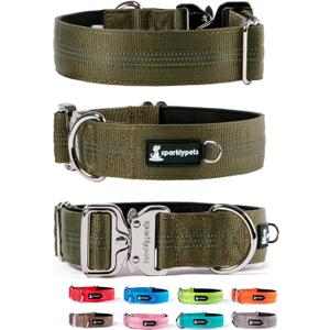 SparklyPets Heavy Duty Wide Dog Collar with Quick Release Chrome Buckle Thick Tactical Dog Collar with Reflective Stripes & Soft Lining for Large & Medium Breeds